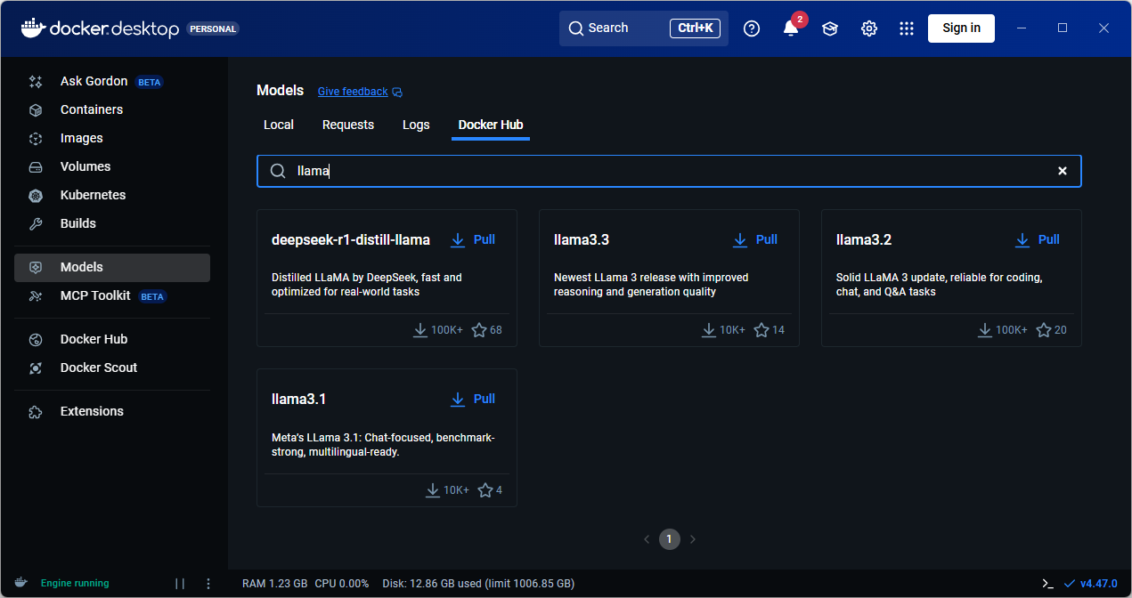 Docker model catalog